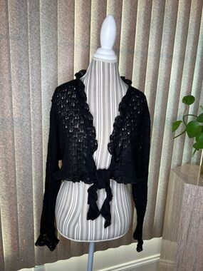 St. John's Bay Black Crochet Tie-Front Cardigan